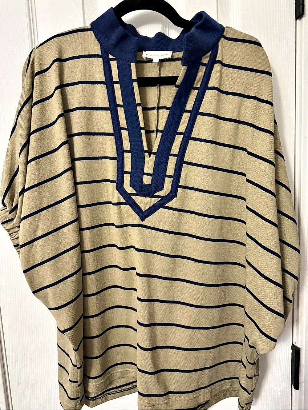 Entro Striped Tunic in Tan & Blue Size XL Like New